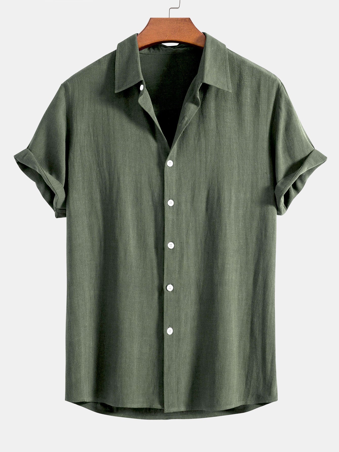Conjunto de camisa con botones en mezcla de lino y rayón + pantalón recto de lino