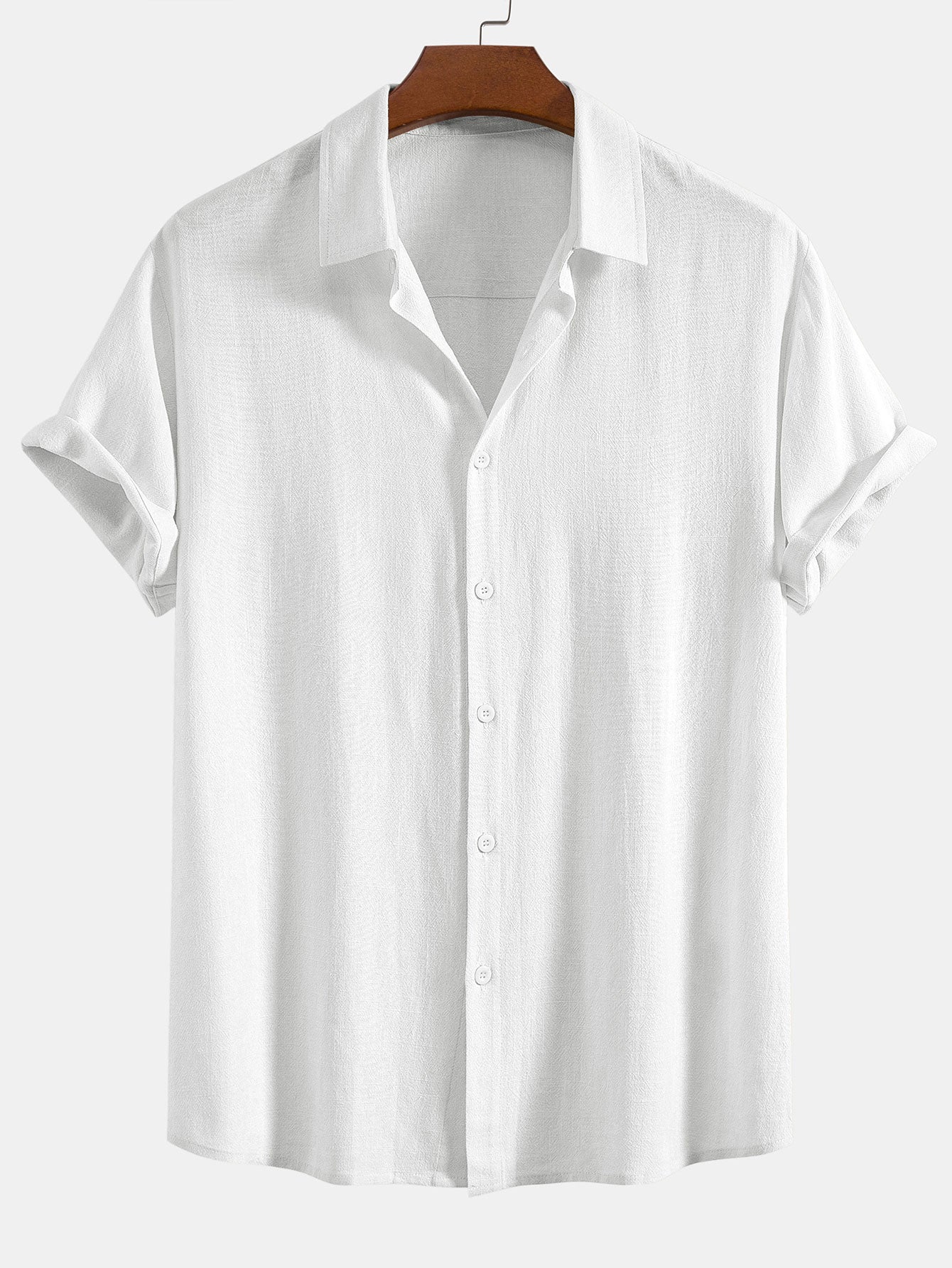 Conjunto de camisa con botones en mezcla de lino y rayón + pantalón recto de lino
