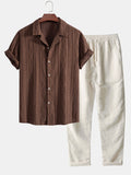 Camisa cubana jacquard geométrica + pantalón recto de lino