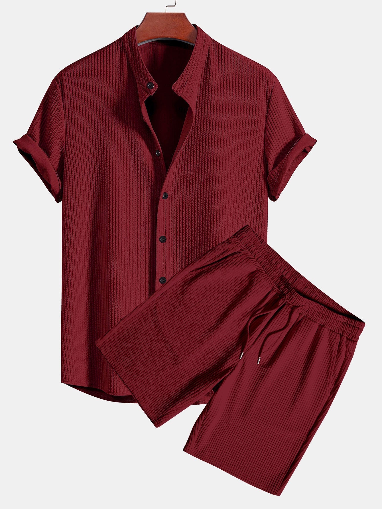 Camisa muscle fit acanalada con cuello alto + shorts