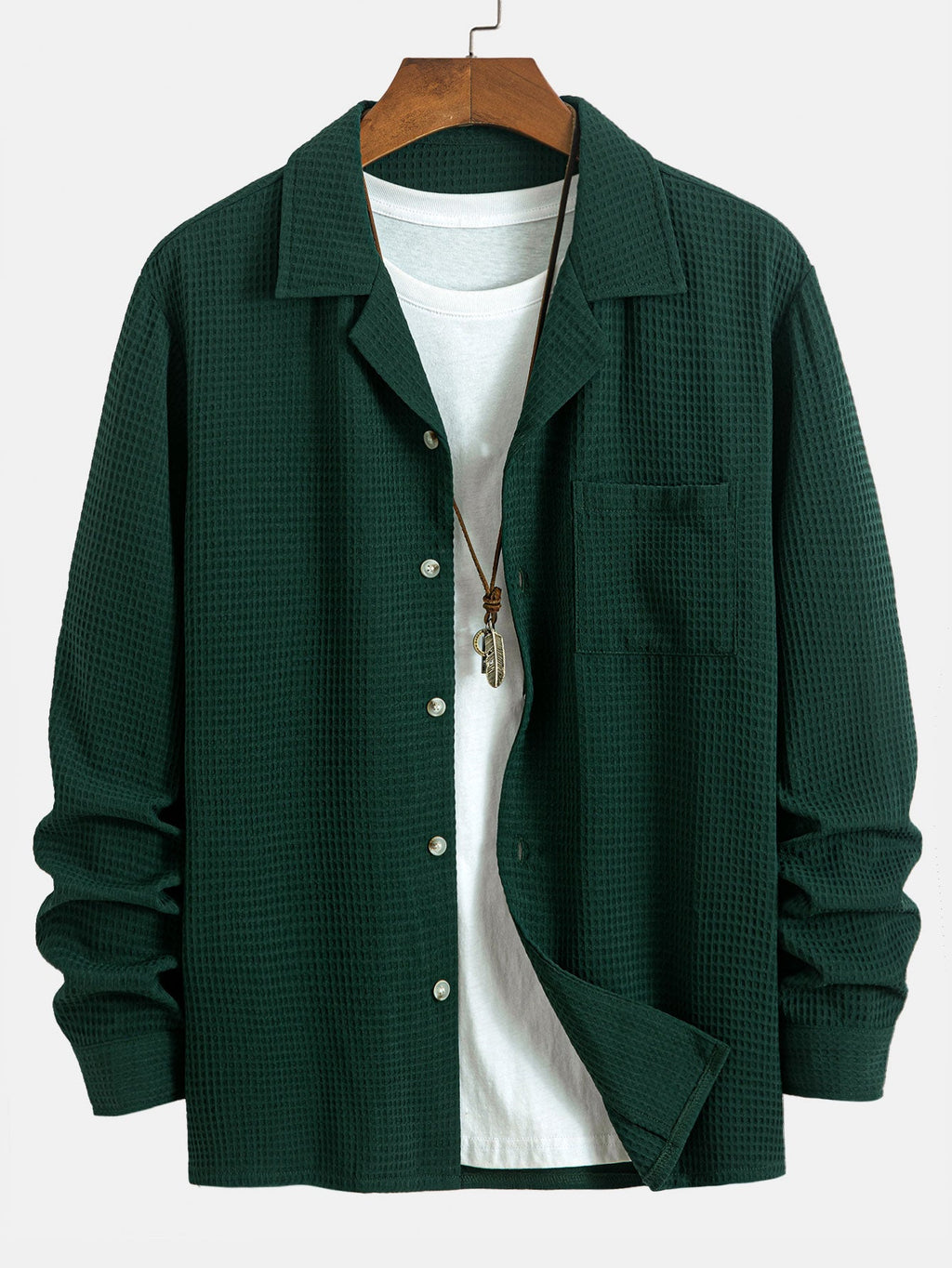 Camisa waffle de manga larga con cuello cubano