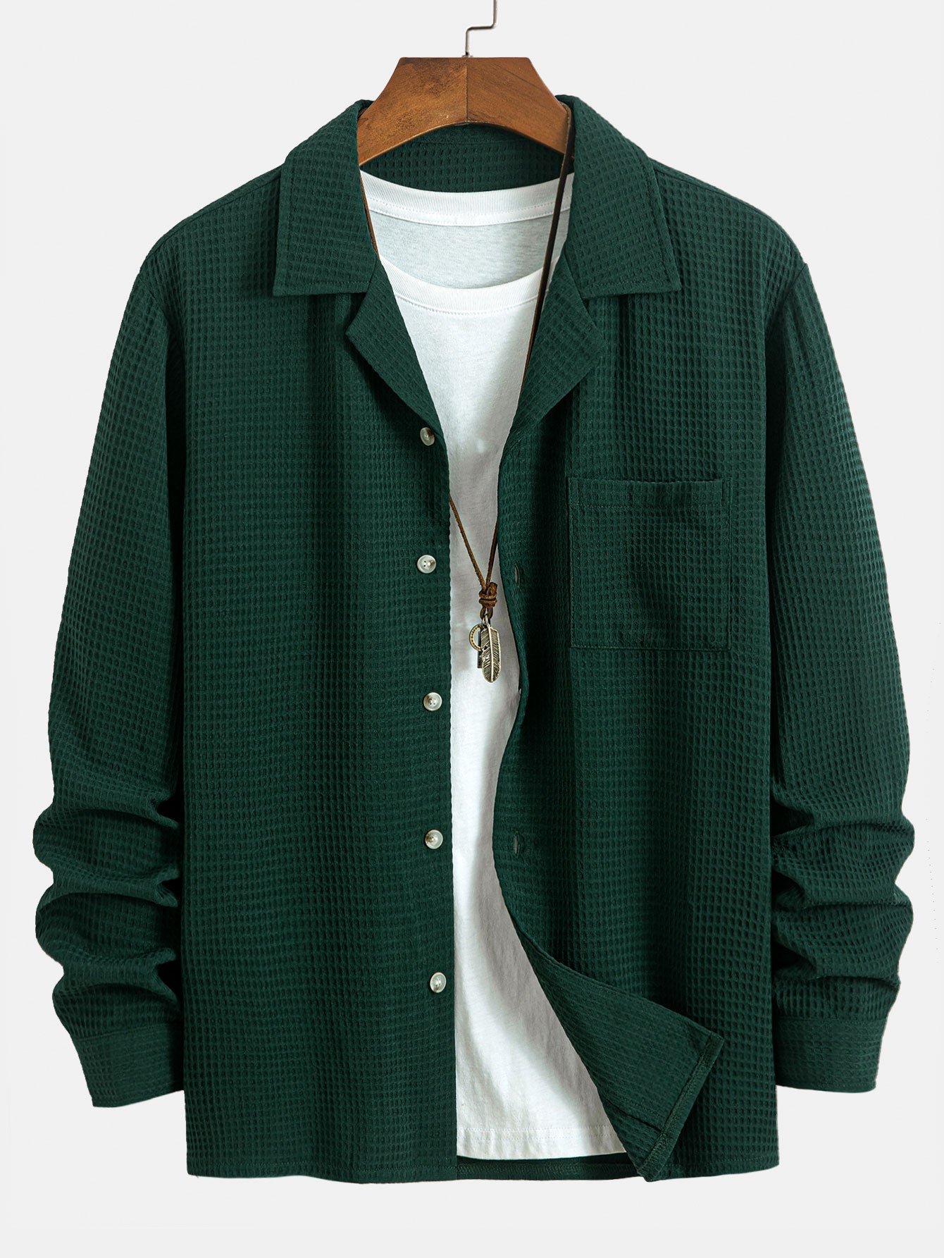 Camisa waffle de manga larga con cuello cubano