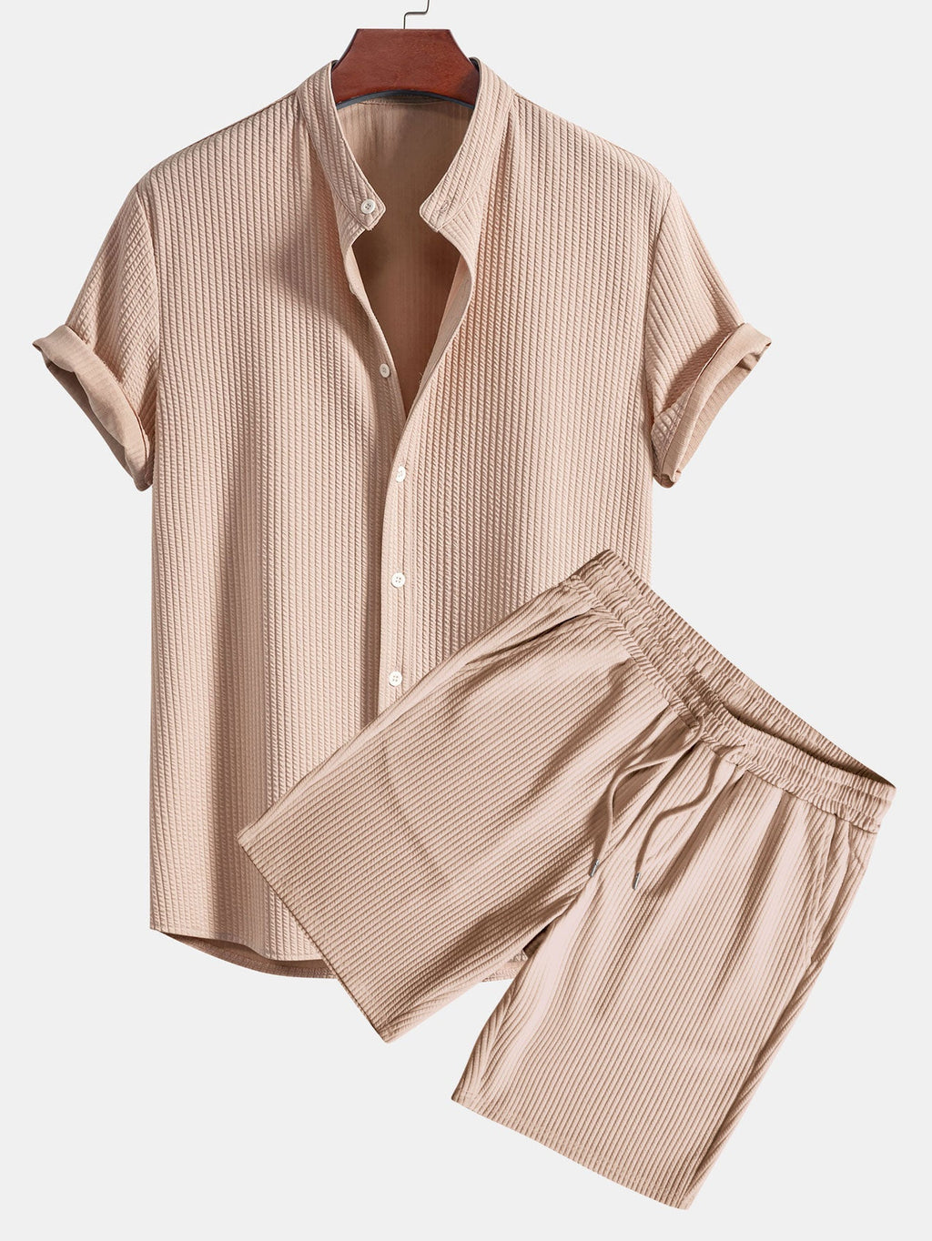 Camisa muscle fit acanalada con cuello alto + shorts