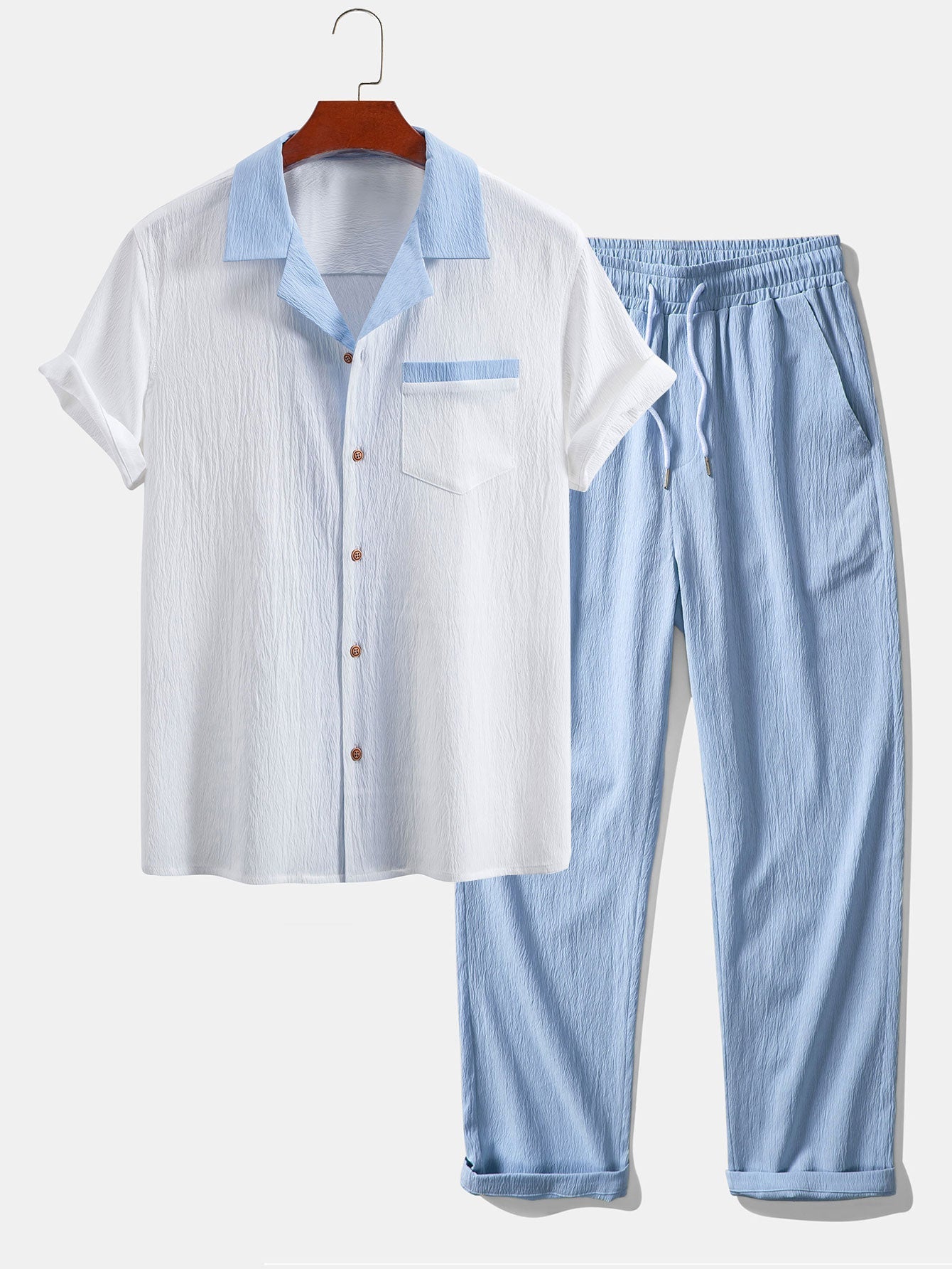 Camisa cubana texturizada en contraste + pantalón recto