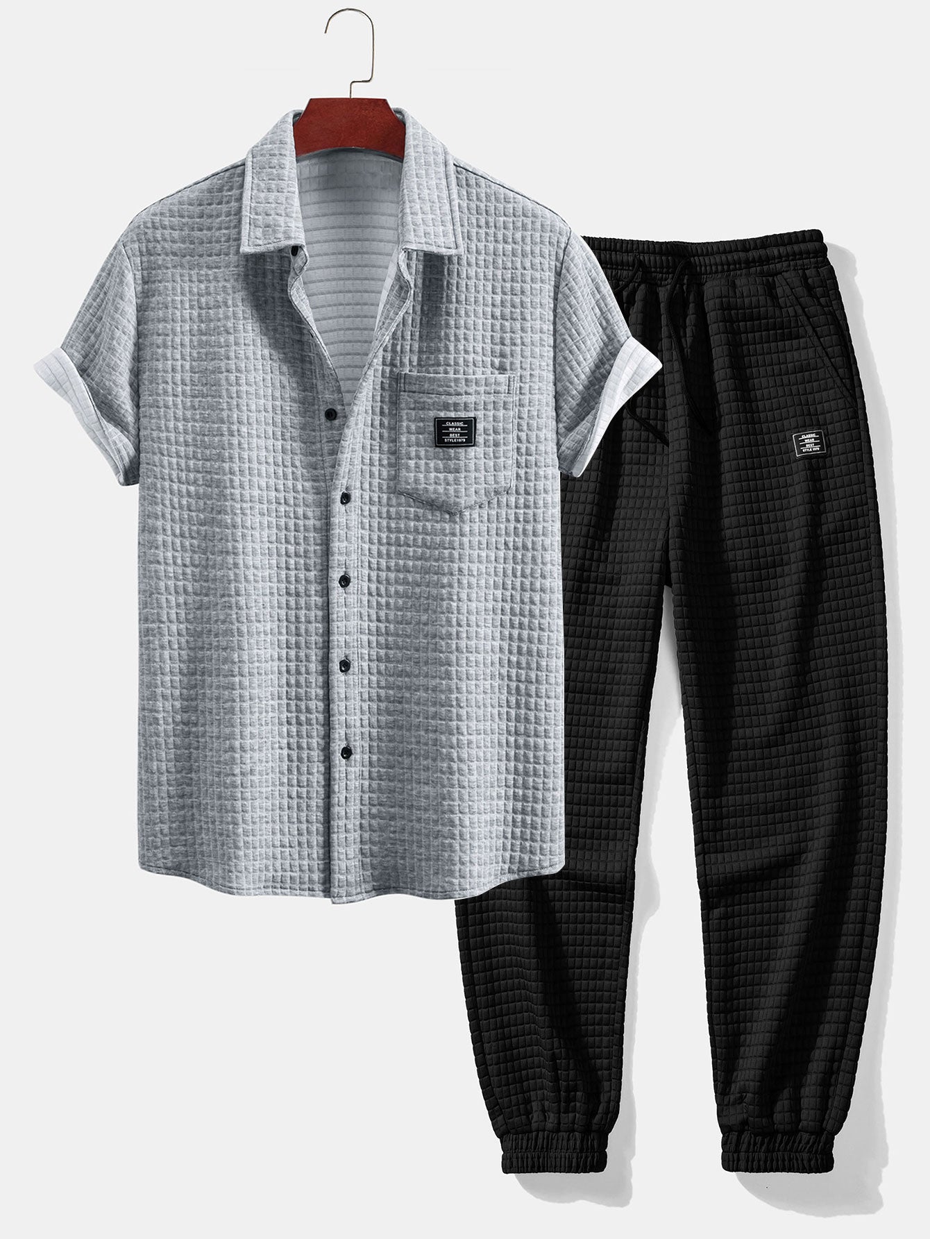 Camiseta waffle de manga corta + joggers waffle con cordón