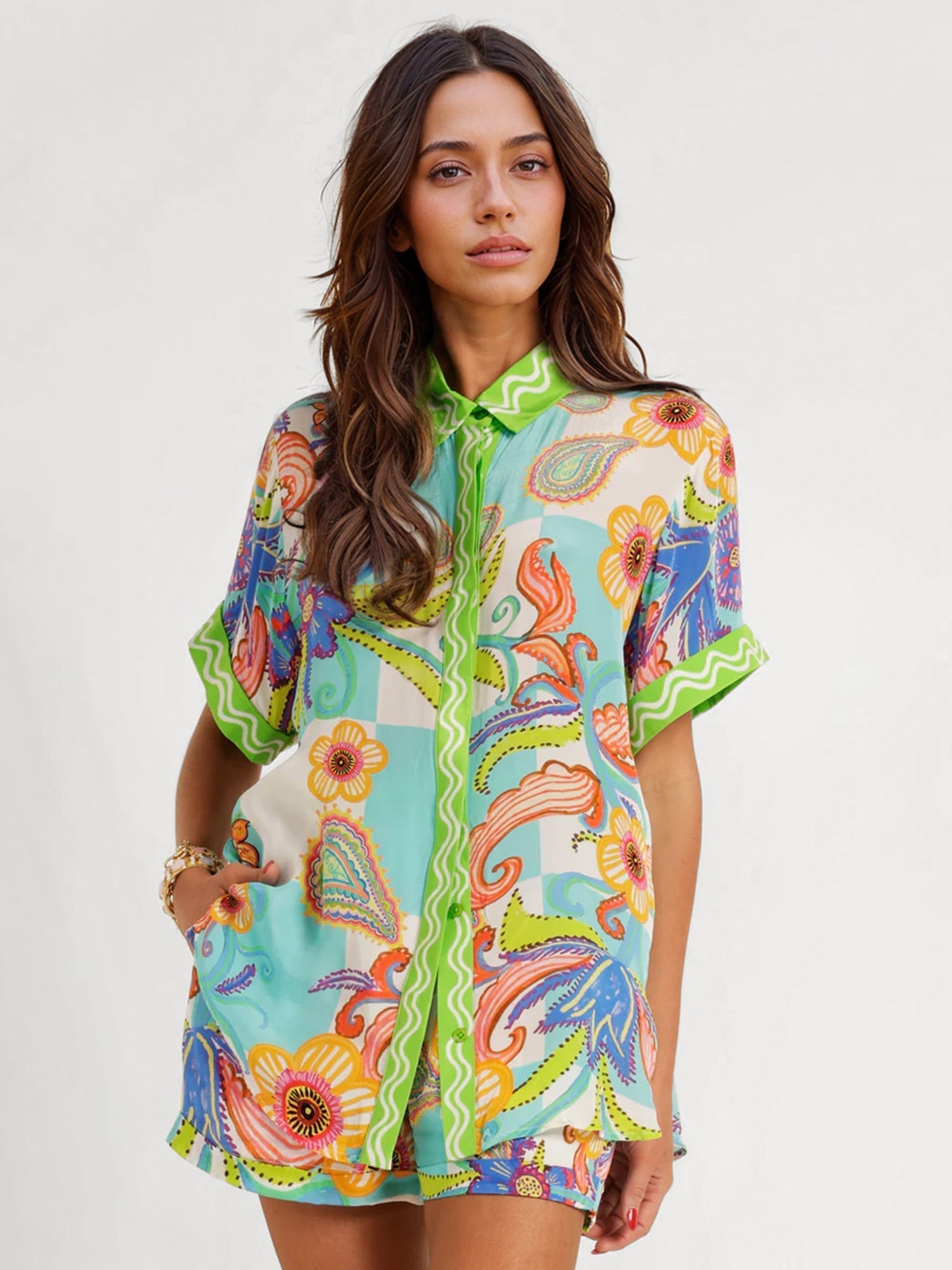 Elena - Conjunto camisero estampado boho