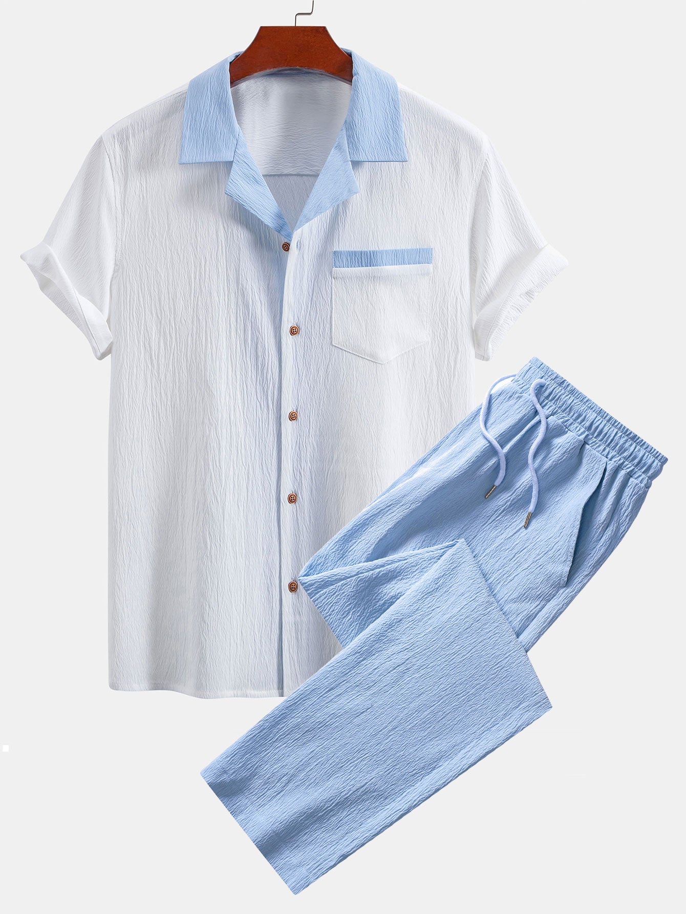 Camisa cubana texturizada en contraste + pantalón recto