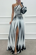 SHILOH - Elegante vestido largo de un hombro con drapeado y abertura