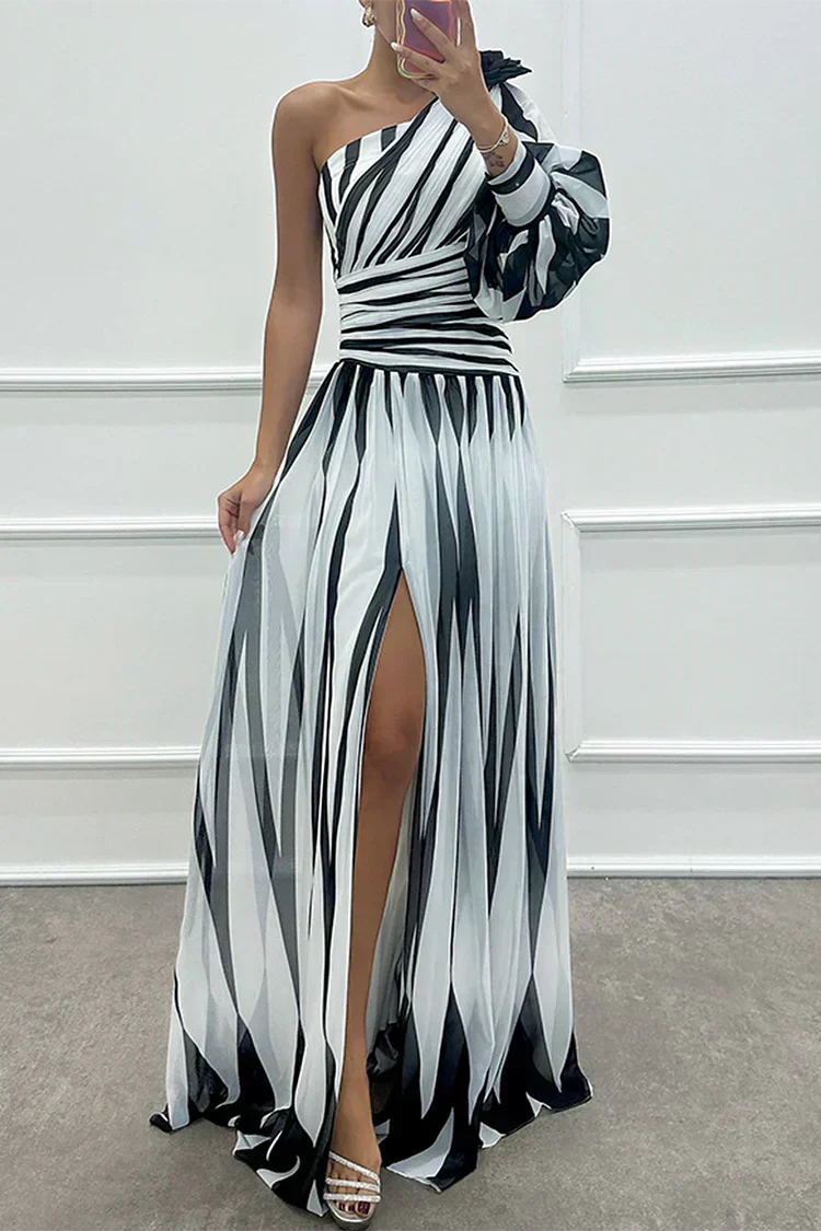 SHILOH - Elegante vestido largo de un hombro con drapeado y abertura