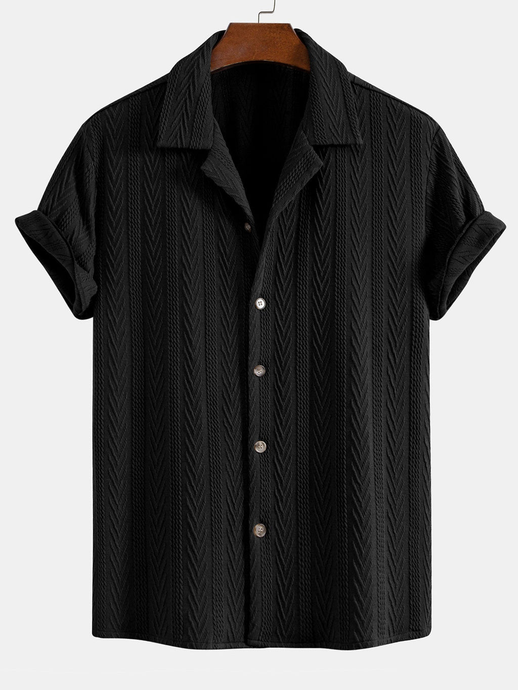 Camisa cubana jacquard texturizada + pantalón recto con textura arrugada