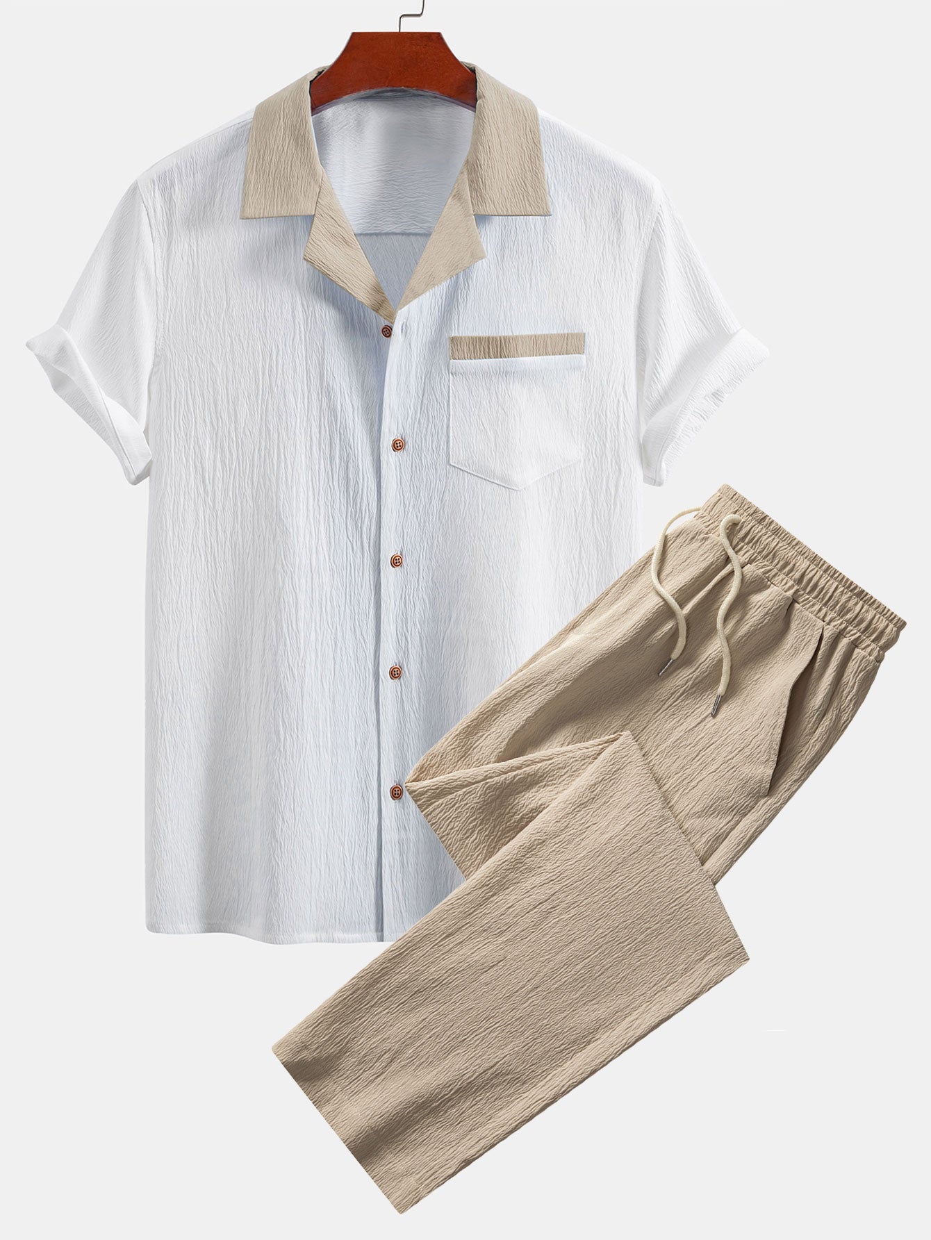Camisa cubana texturizada en contraste + pantalón recto