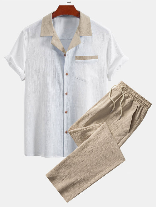 Camisa cubana texturizada en contraste + pantalón recto