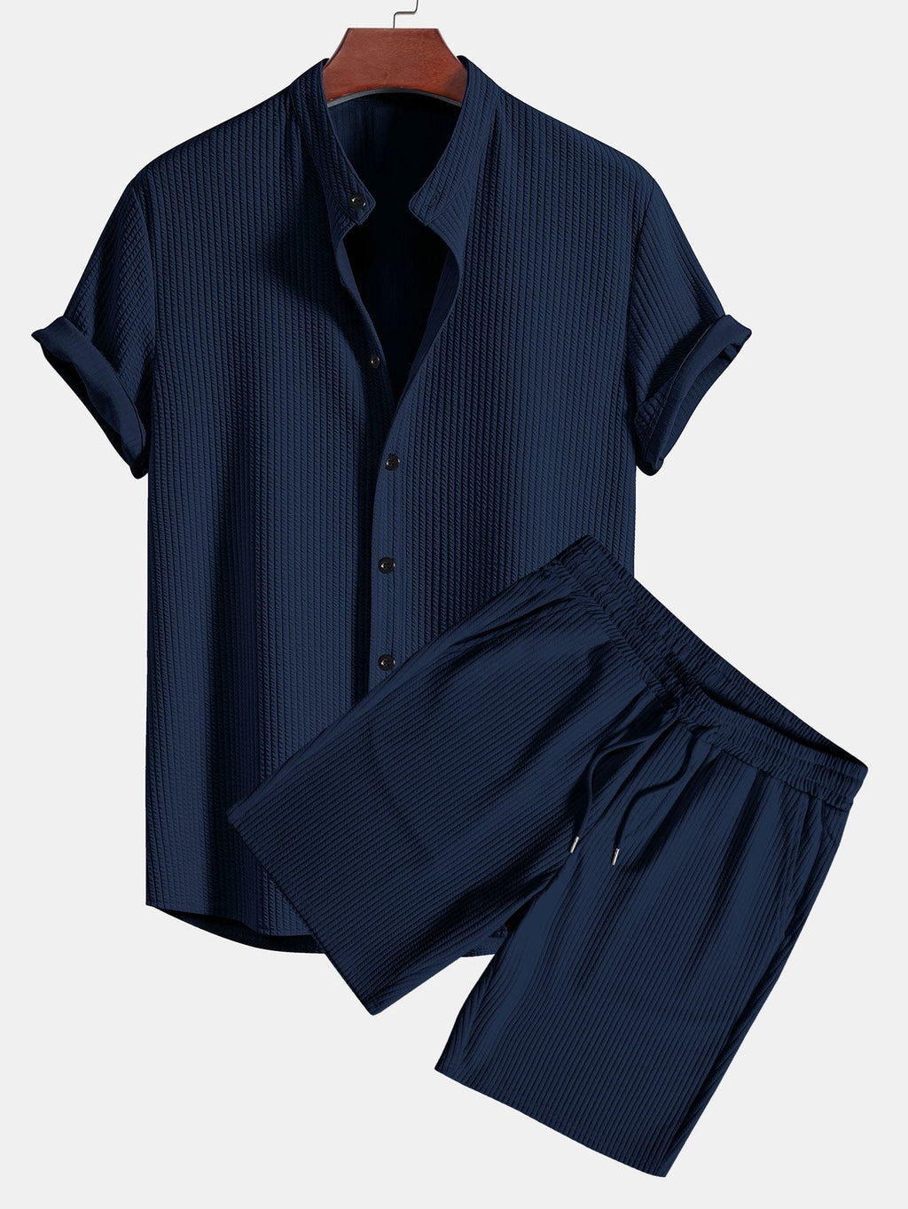 Camisa muscle fit acanalada con cuello alto + shorts