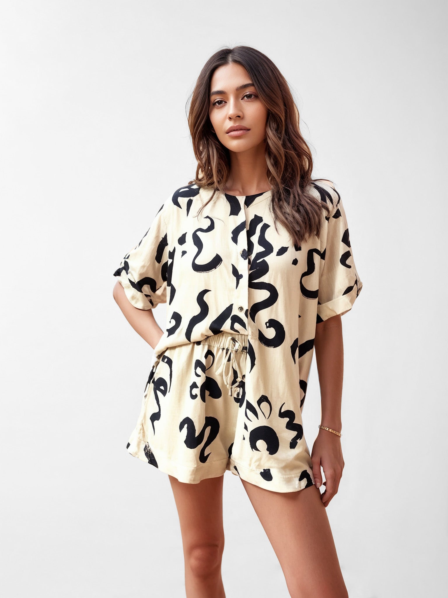Irene - Conjunto de dos piezas con estampado abstracto de pinceladas