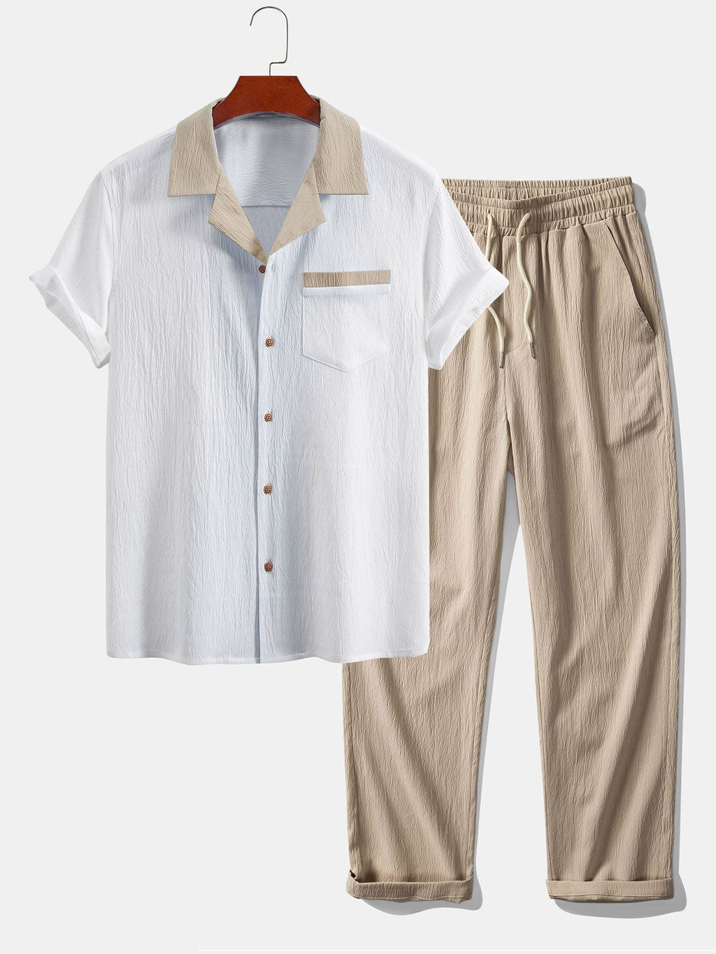 Camisa cubana texturizada en contraste + pantalón recto