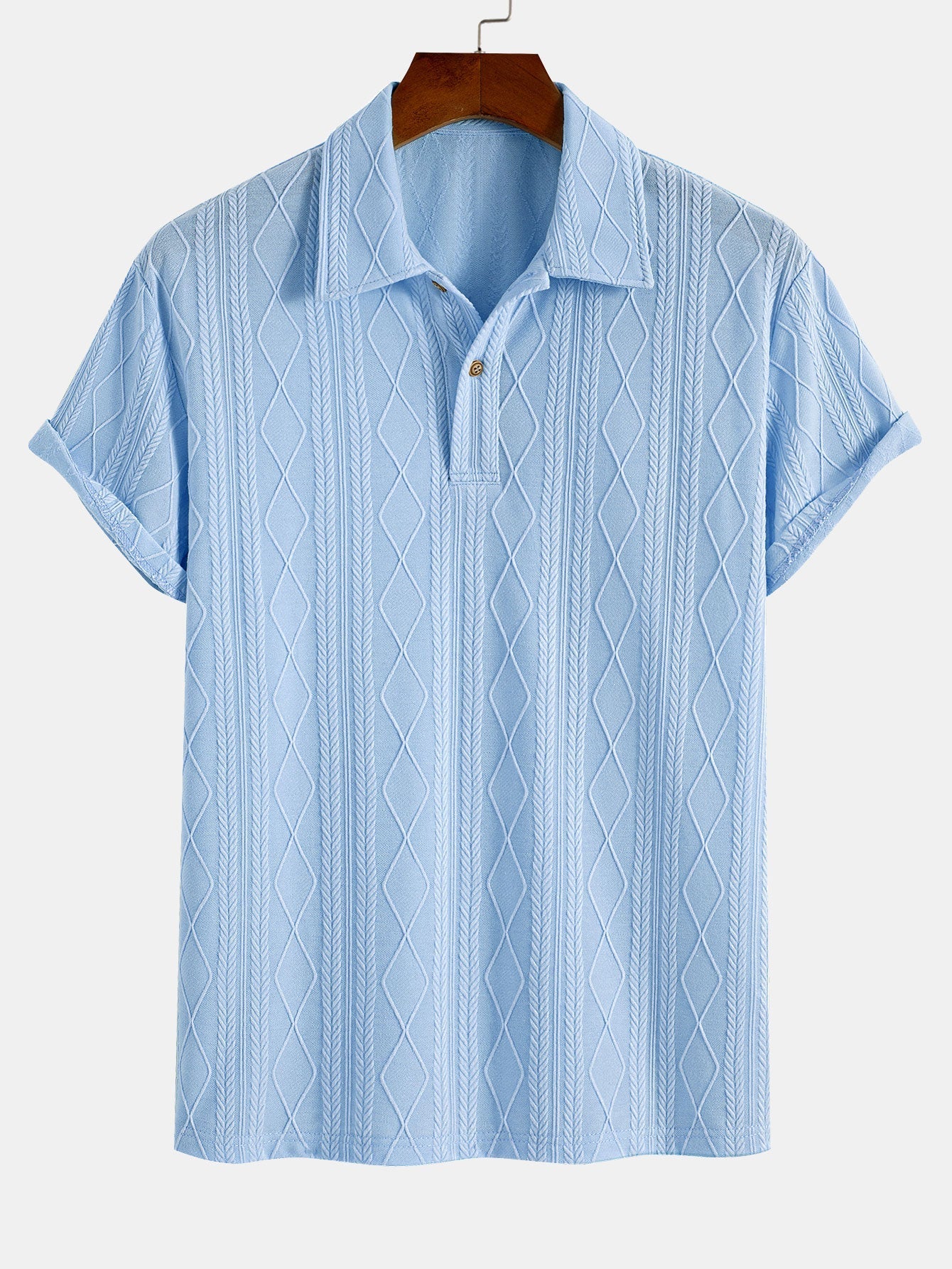 Gebreide Geometrische Ruit Jacquard Polo  Polo jacquard de rombos geométricos de punto