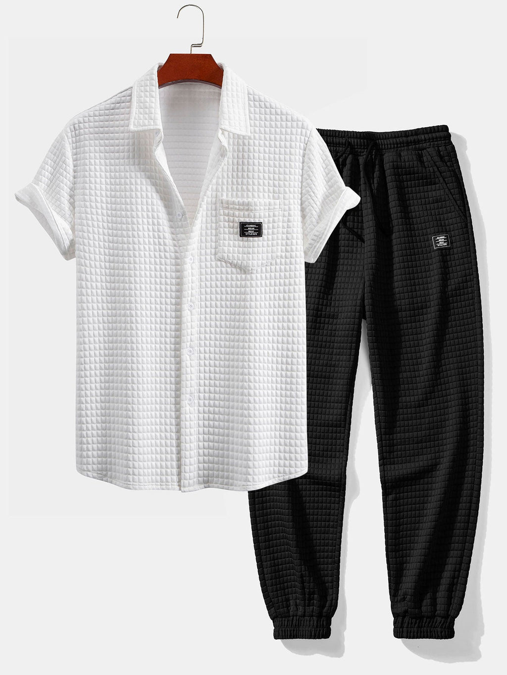 Camiseta waffle de manga corta + joggers waffle con cordón