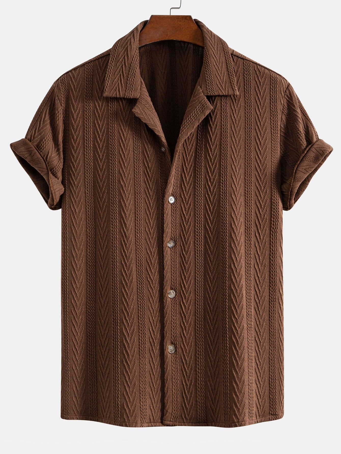 Camisa cubana jacquard texturizada + pantalón recto con textura arrugada
