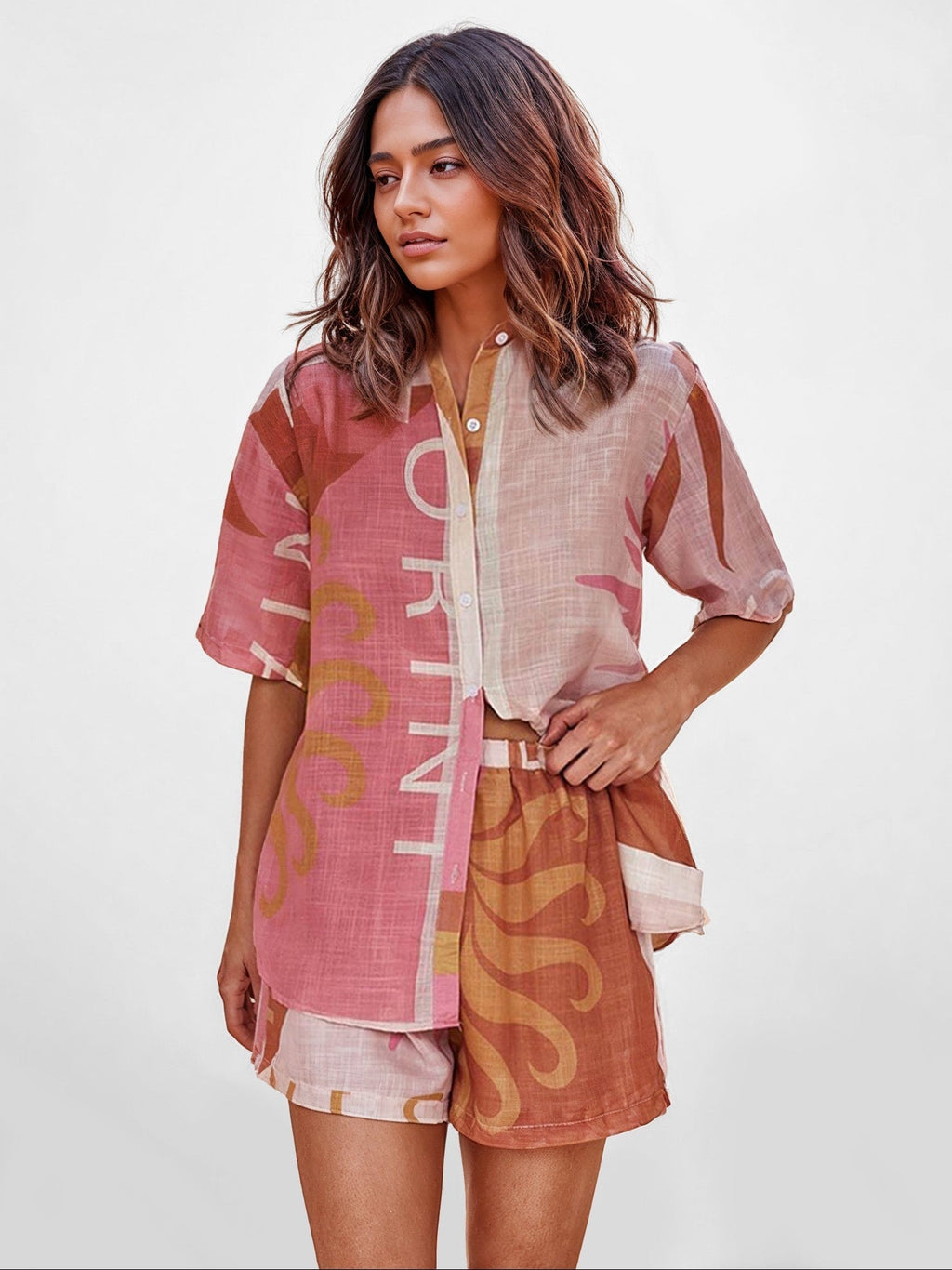 Alba - Conjunto camisero estampado terra rosa