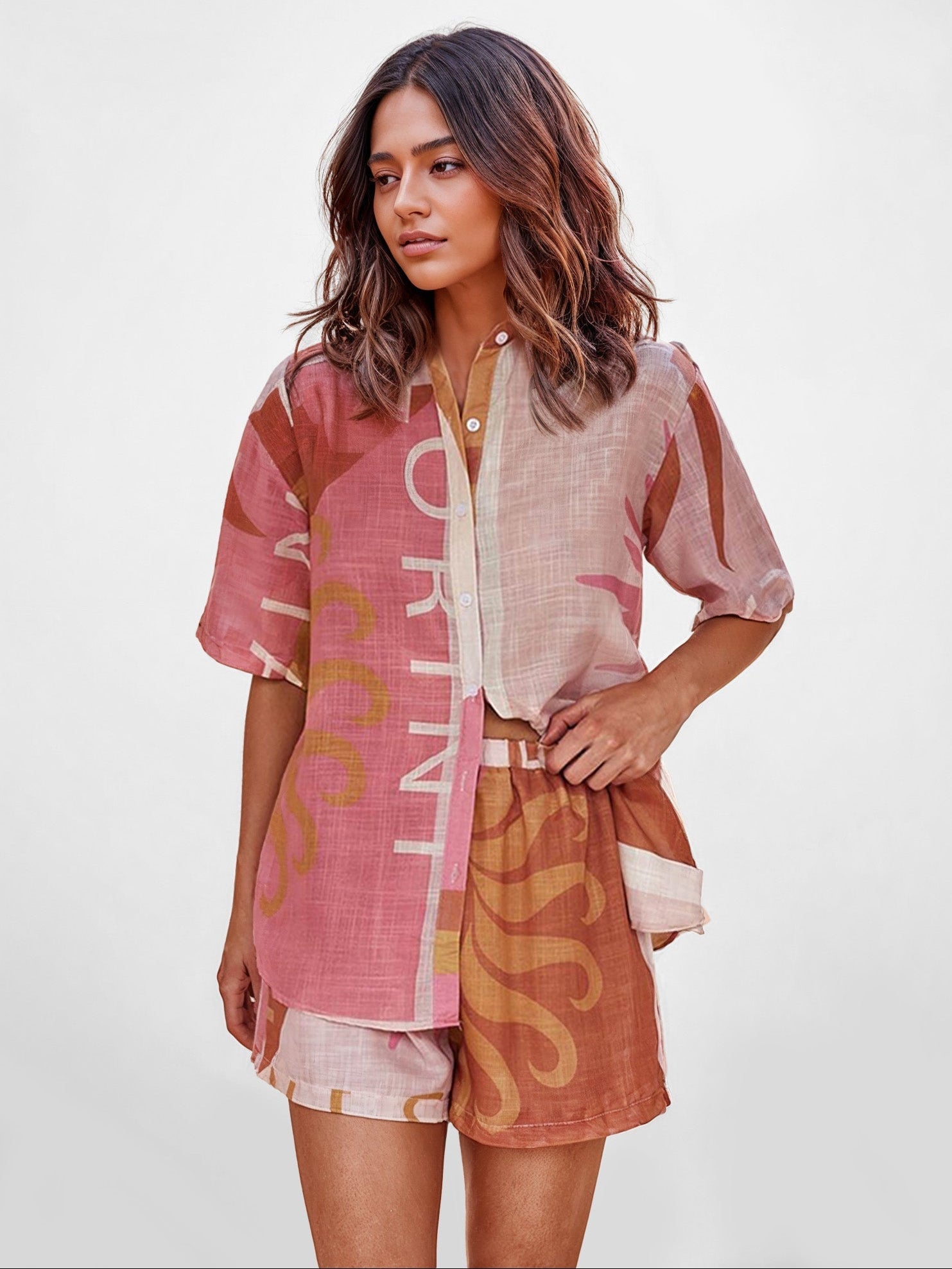 Alba - Conjunto camisero estampado terra rosa