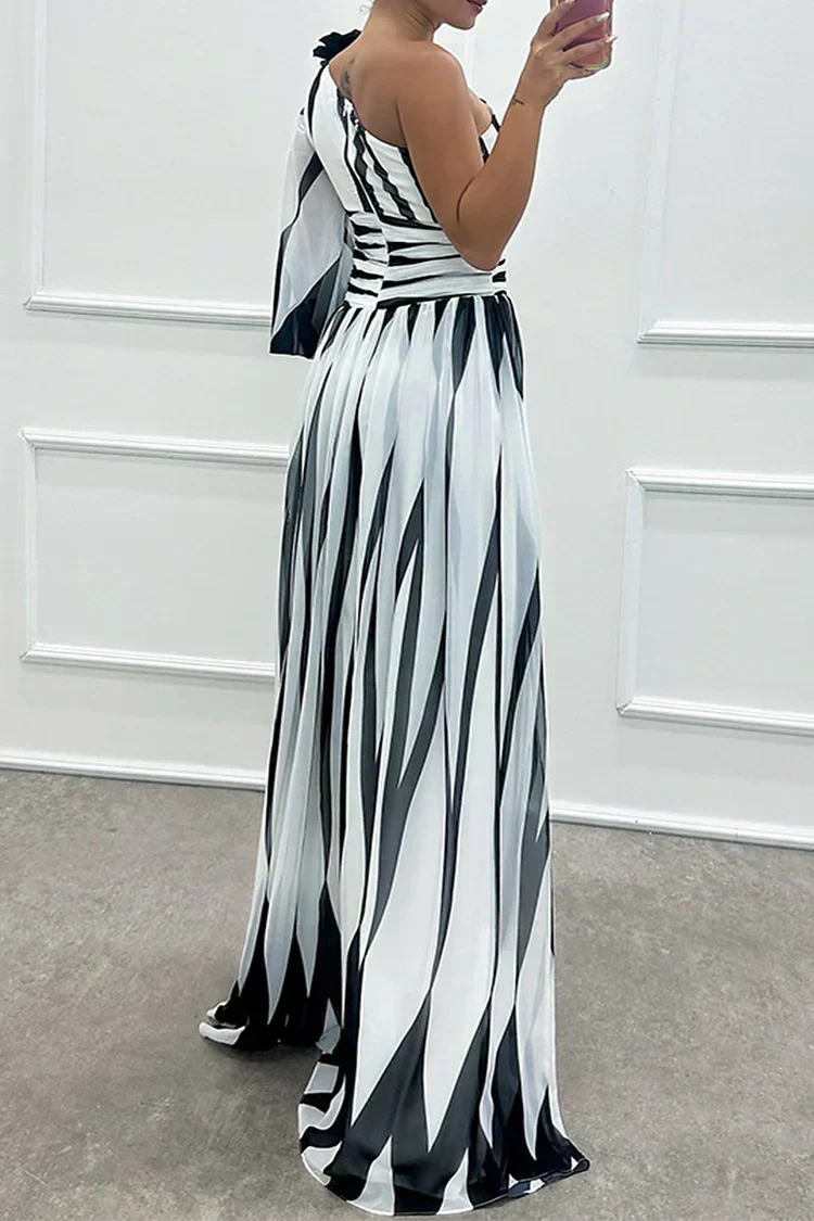 SHILOH - Elegante vestido largo de un hombro con drapeado y abertura