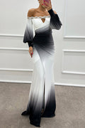 NADINE - Elegante vestido maxi ombré con escote off-shoulde