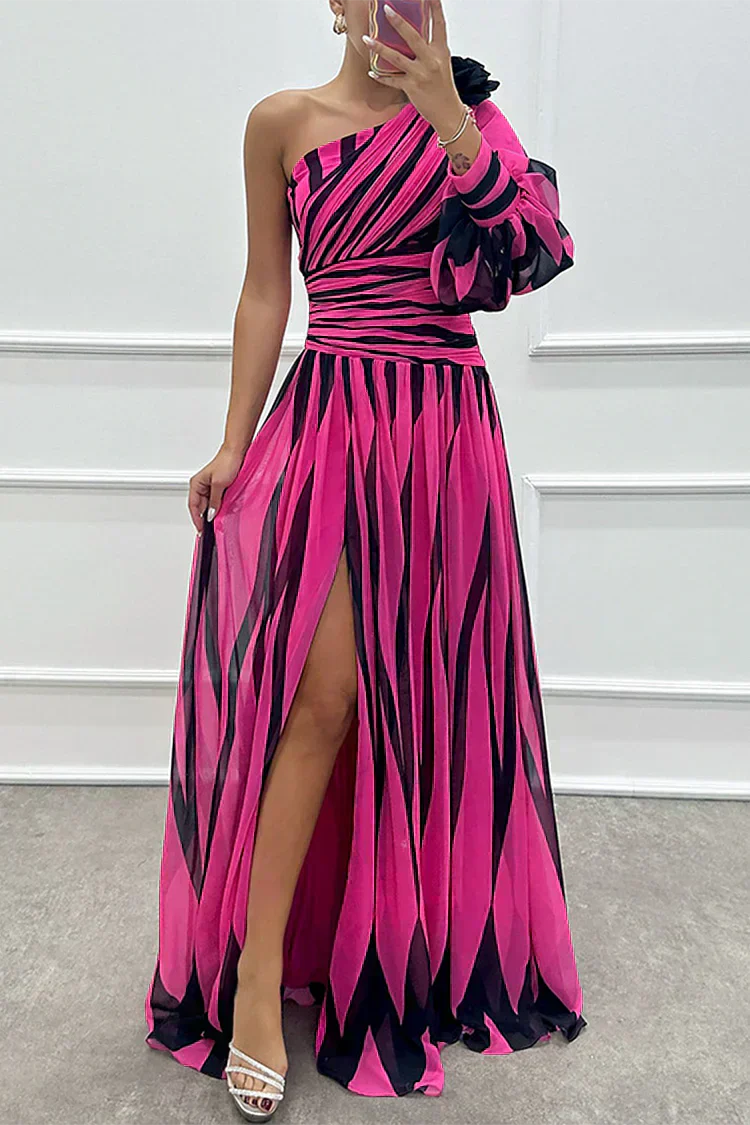 SHILOH - Elegante vestido largo de un hombro con drapeado y abertura