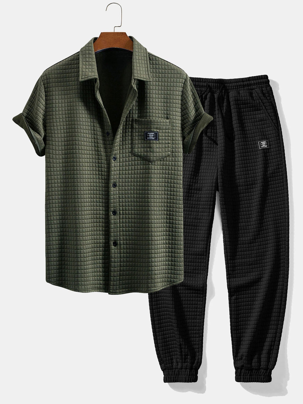 Camiseta waffle de manga corta + joggers waffle con cordón