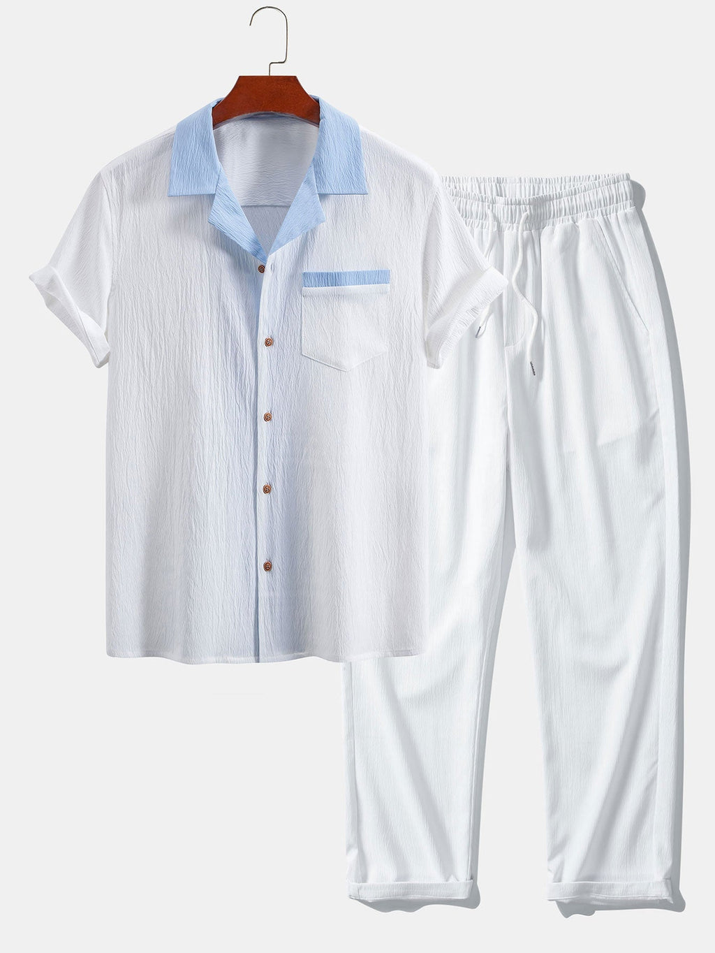 Camisa cubana texturizada en contraste + pantalón recto