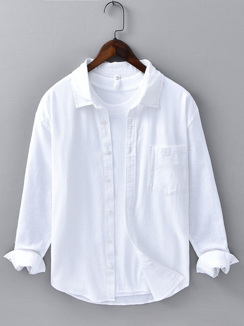 Camisa de lino y algodón con bolsillo y mangas largas