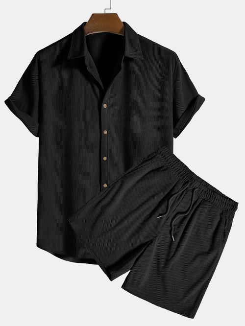 Camisa de pana de manga corta con botones + shorts