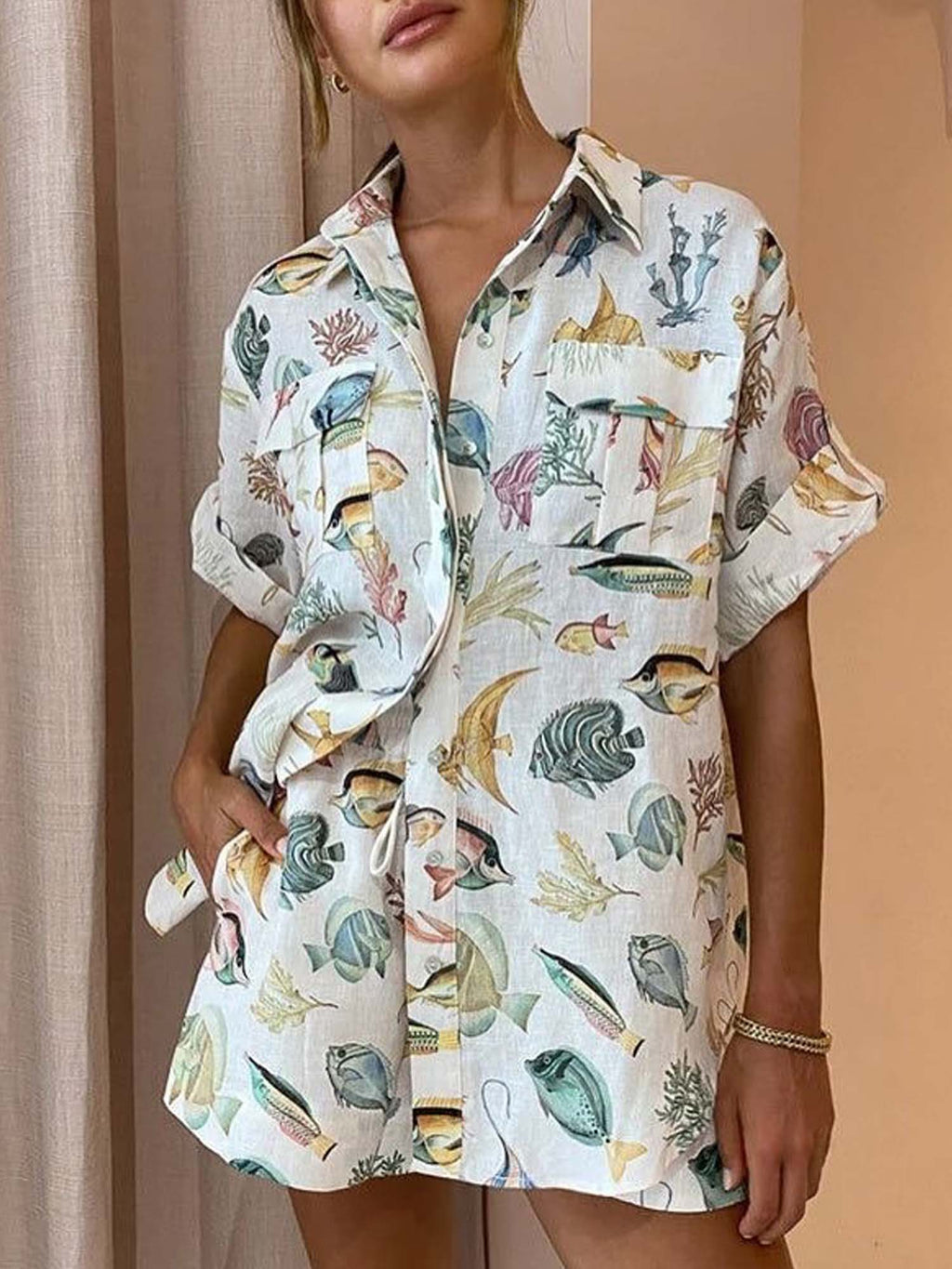 CONJUNTO CAMISERO ESTAMPADO MARINO