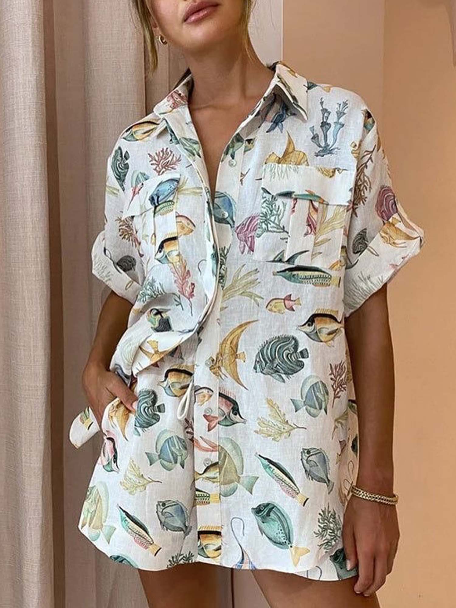 CONJUNTO CAMISERO ESTAMPADO MARINO