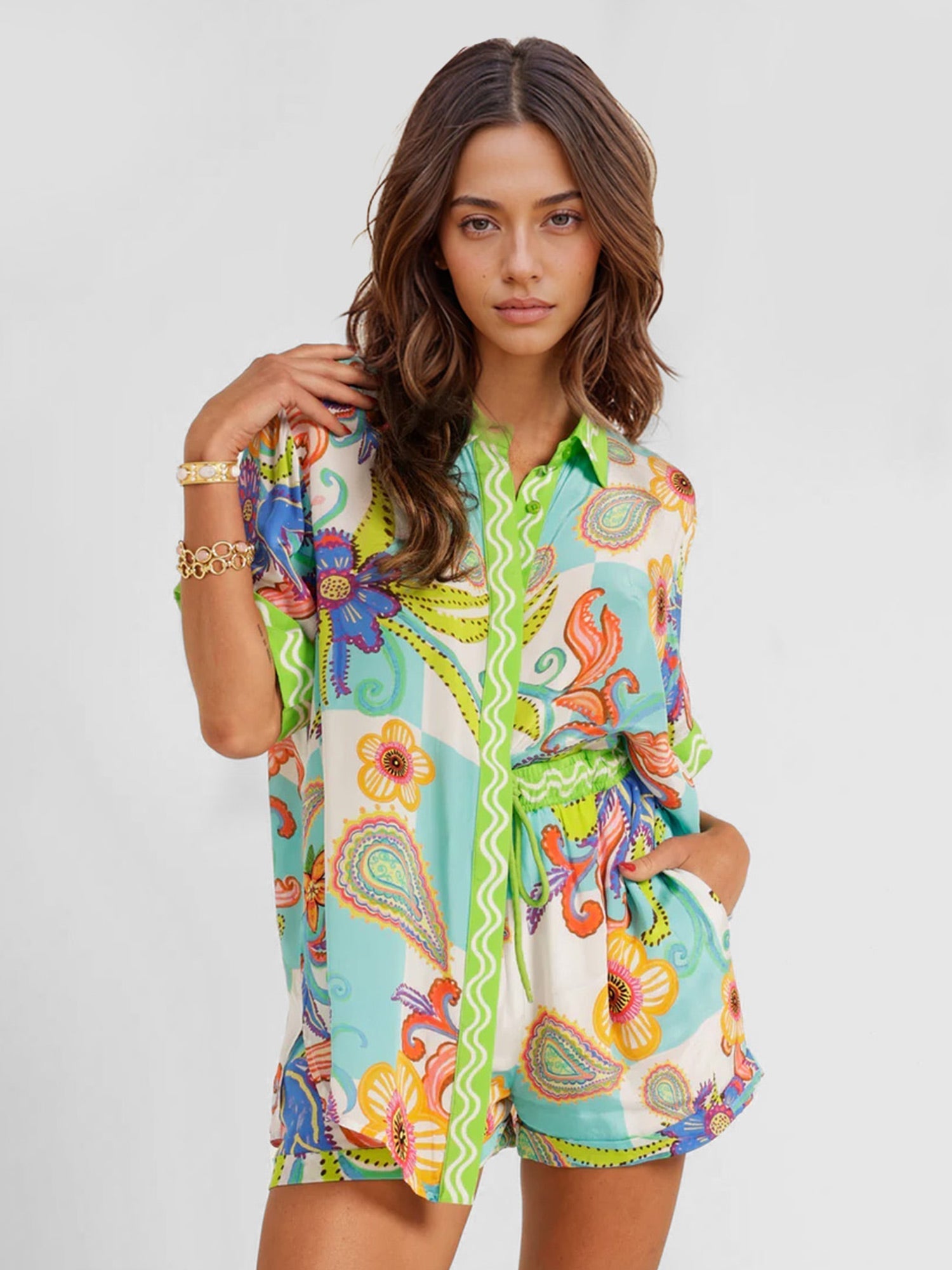 Elena - Conjunto camisero estampado boho