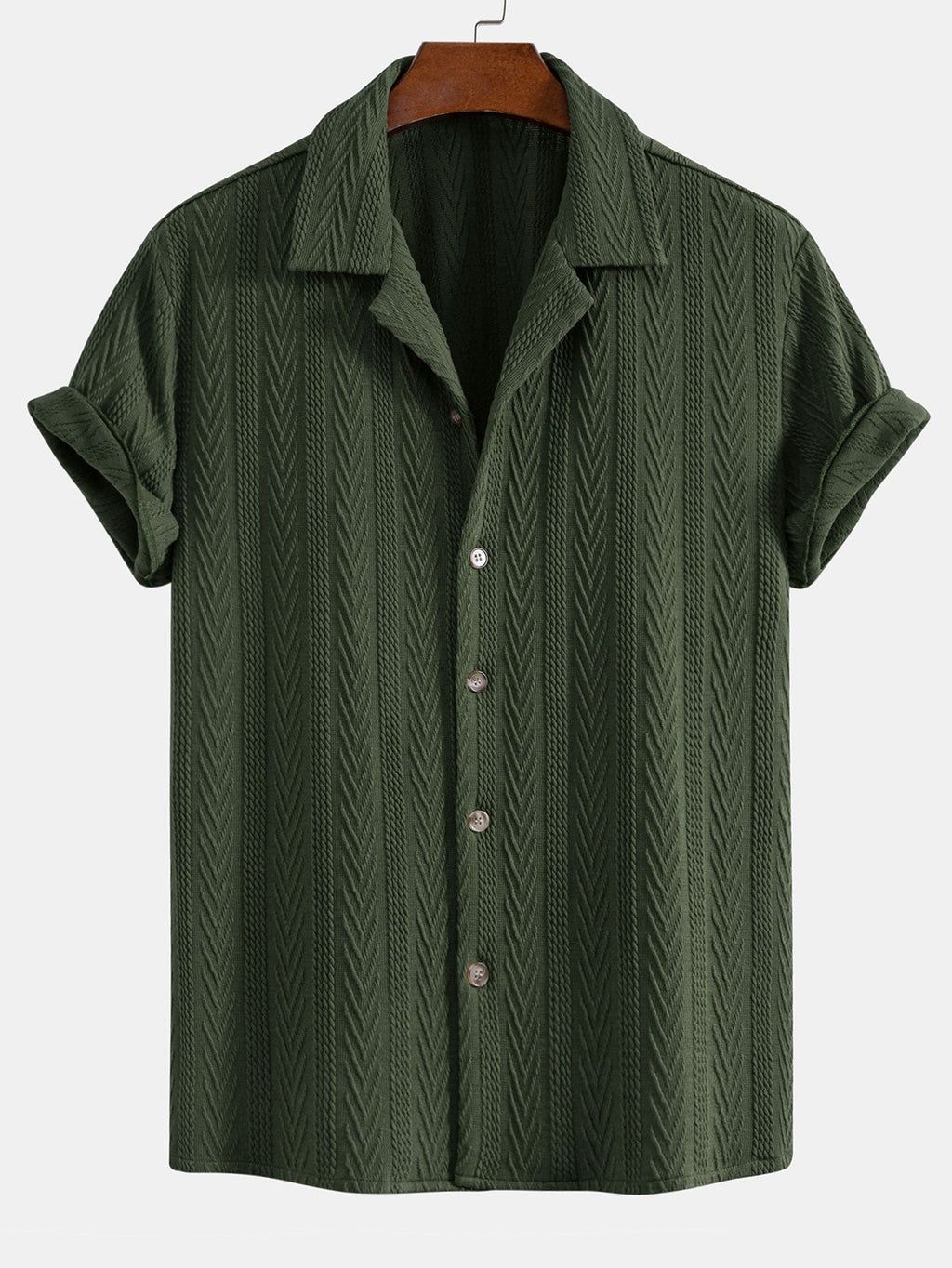 Camisa cubana jacquard texturizada + pantalón recto con textura arrugada