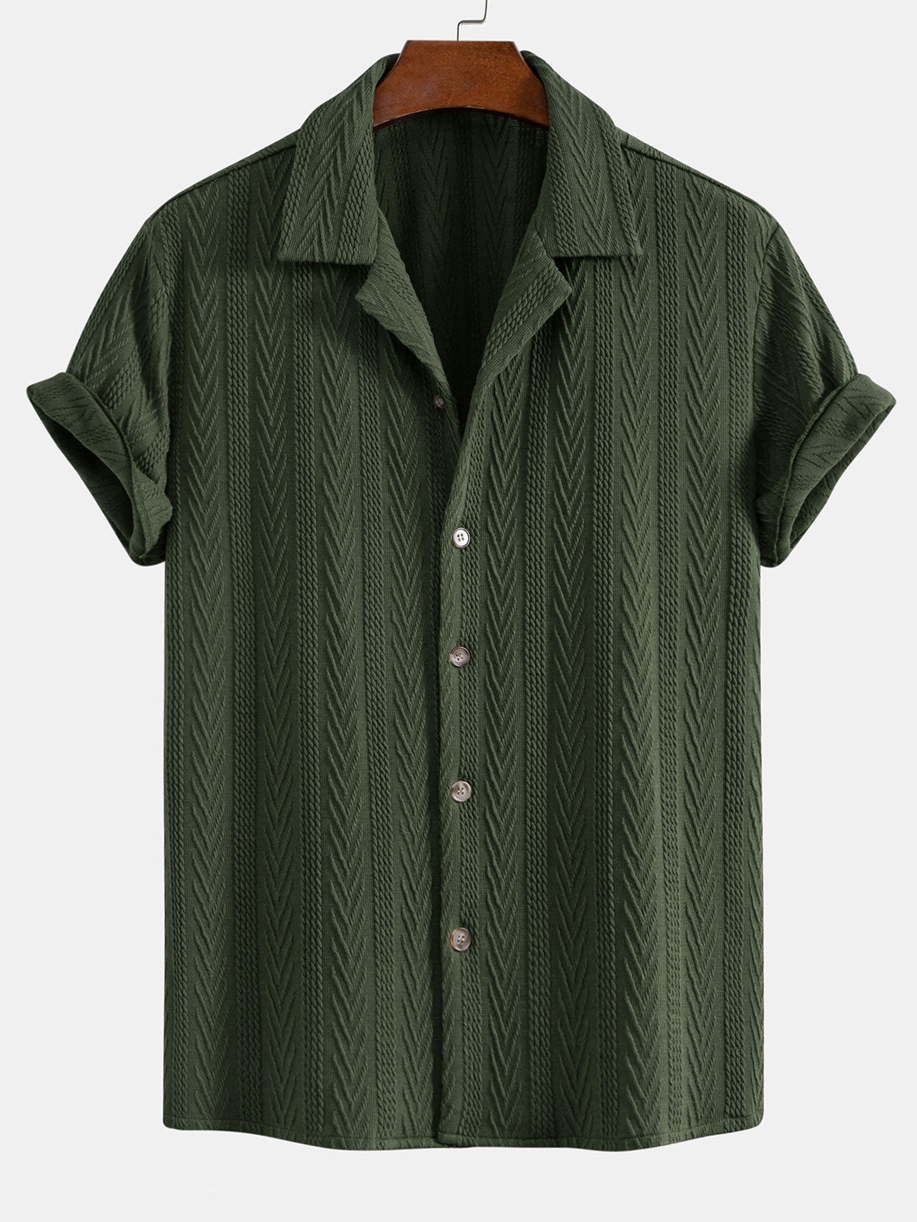 Camisa cubana jacquard texturizada + pantalón recto con textura arrugada