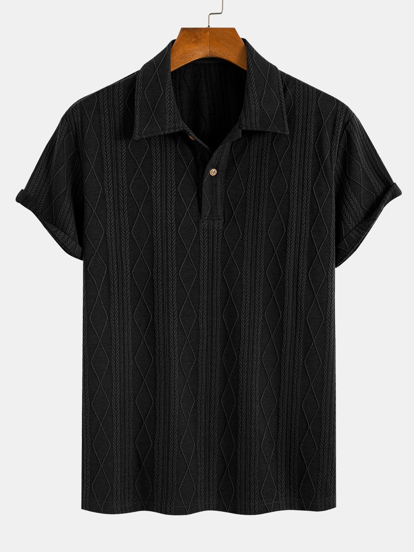 Gebreide Geometrische Ruit Jacquard Polo  Polo jacquard de rombos geométricos de punto
