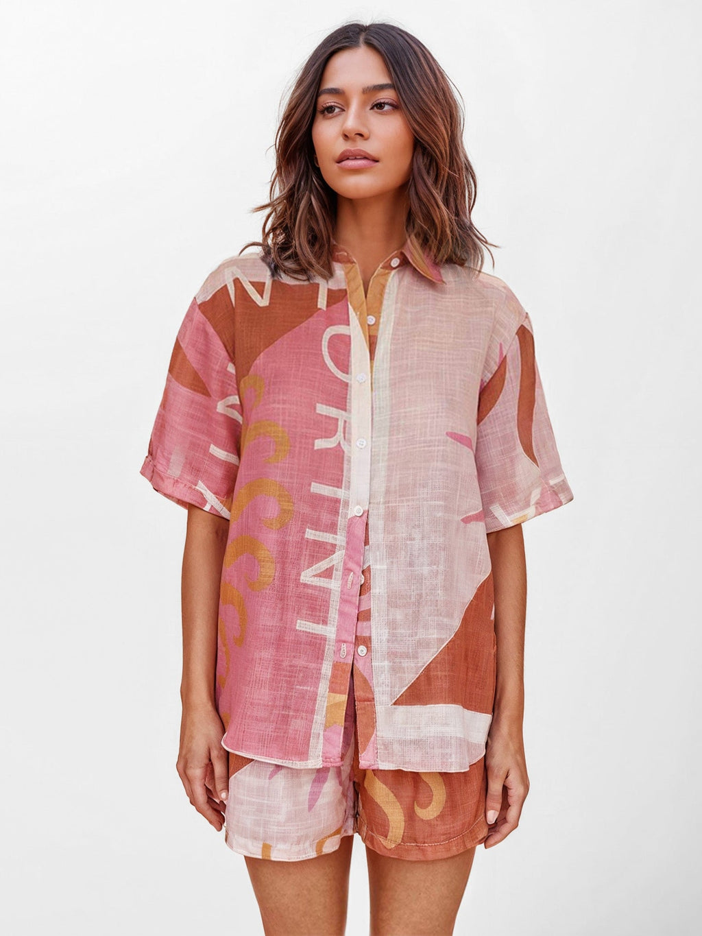 Alba - Conjunto camisero estampado terra rosa