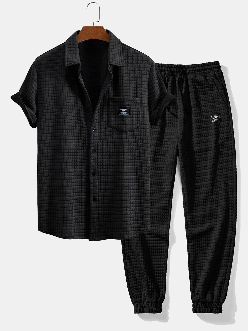 Camiseta waffle de manga corta + joggers waffle con cordón