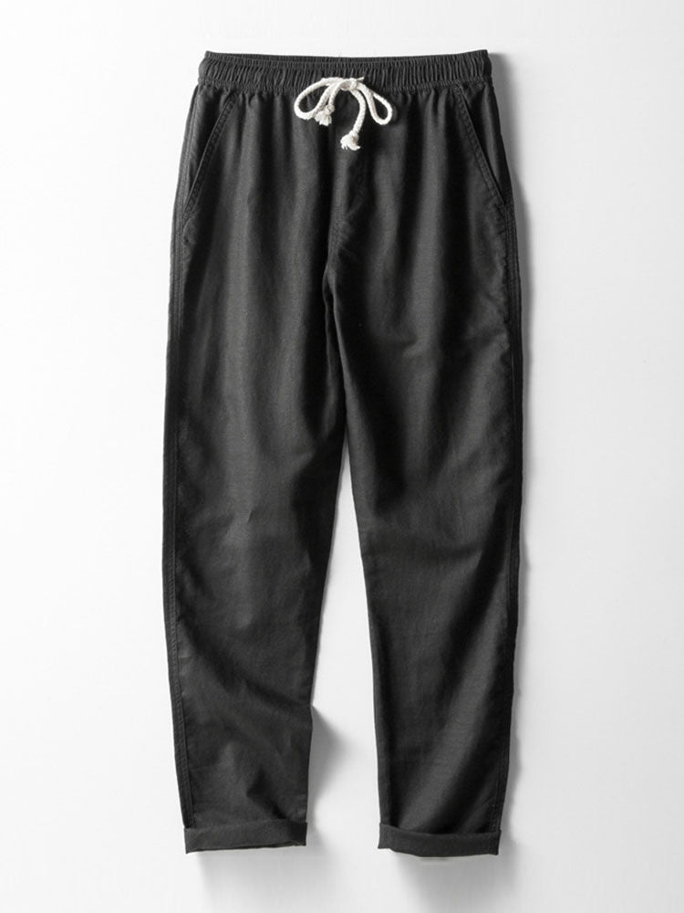 Camisa de rayas con botones en mezcla de algodón + pantalón recto de lino