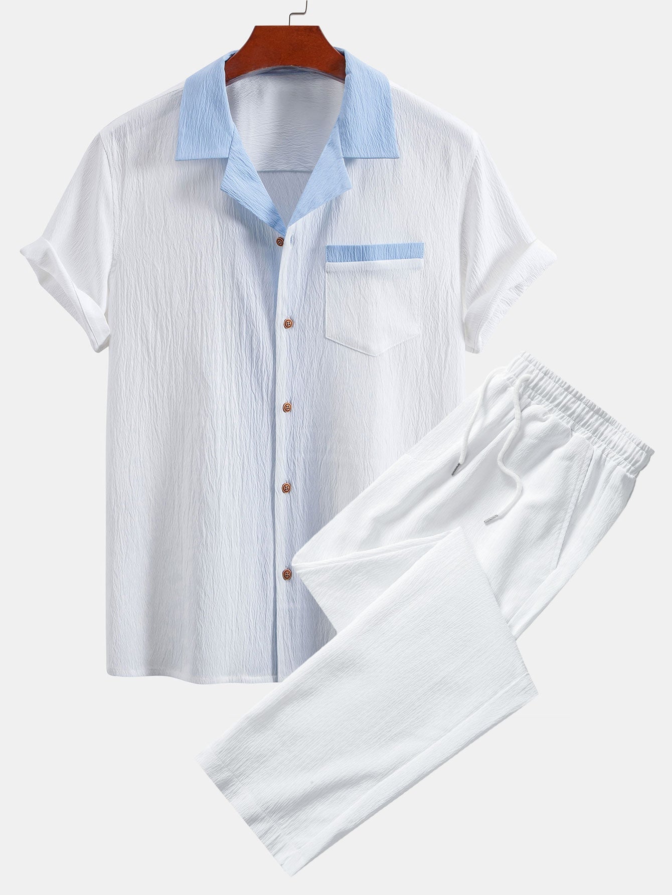 Camisa cubana texturizada en contraste + pantalón recto