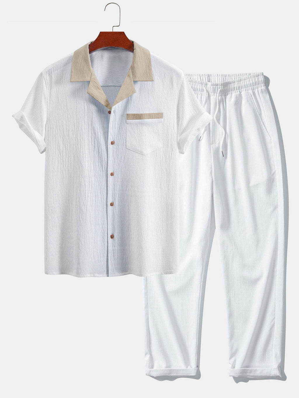 Camisa cubana texturizada en contraste + pantalón recto