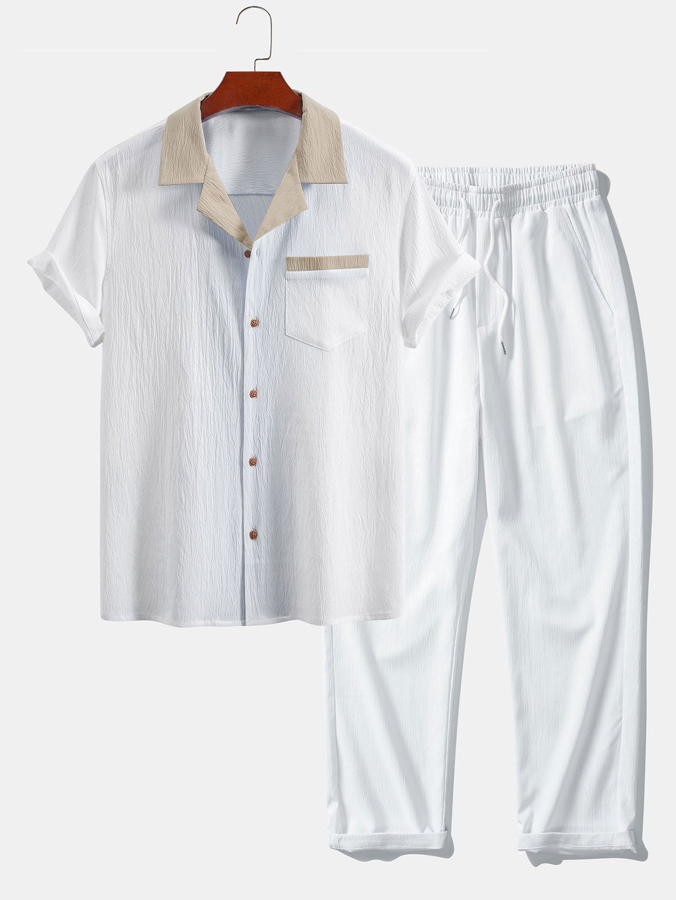 Camisa cubana texturizada en contraste + pantalón recto