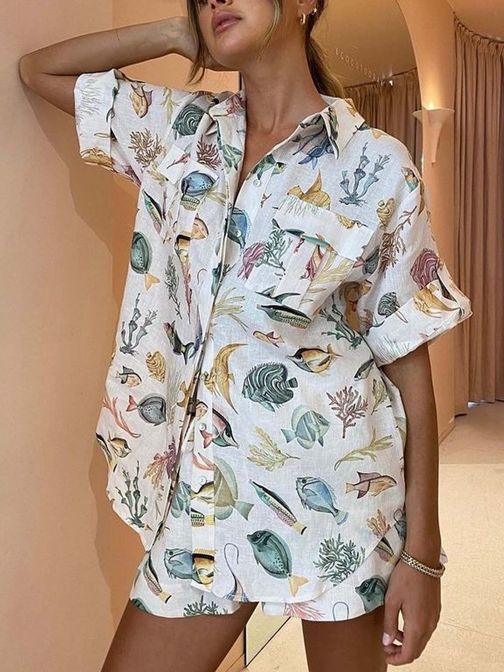 CONJUNTO CAMISERO ESTAMPADO MARINO