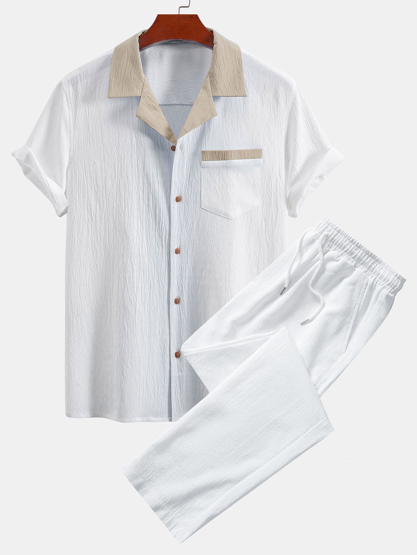 Camisa cubana texturizada en contraste + pantalón recto