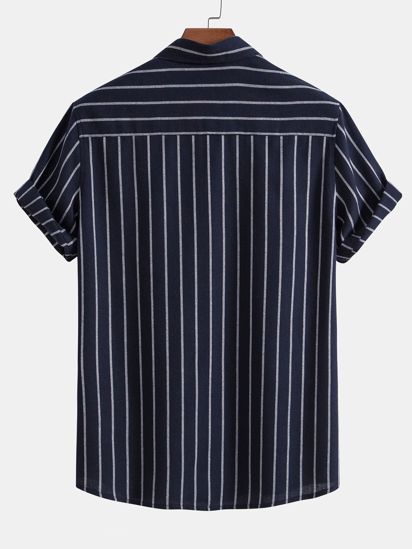Camisa de rayas con botones en mezcla de algodón + pantalón recto de lino