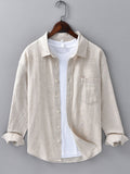 Camisa de lino y algodón con bolsillo y mangas largas