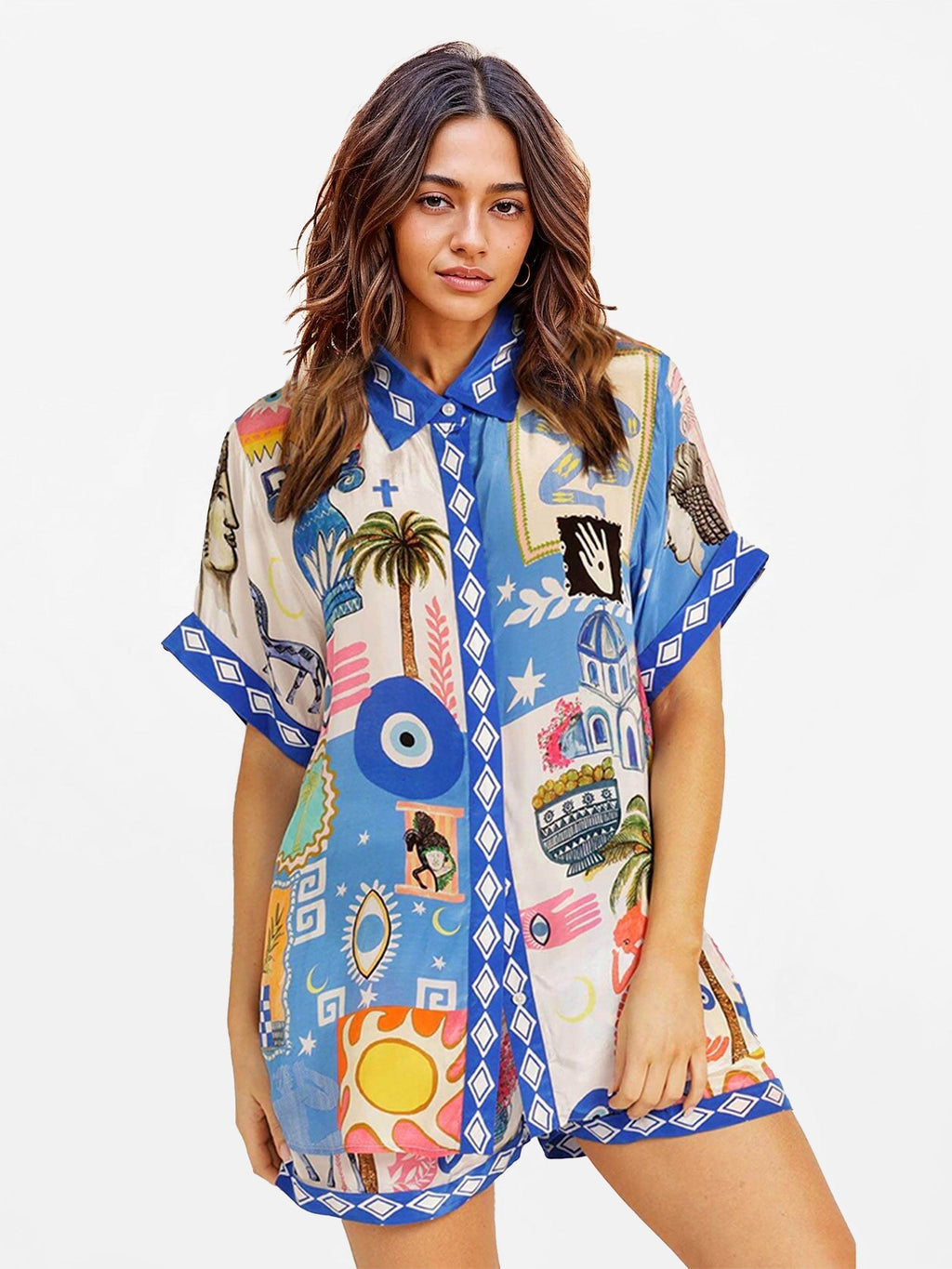 Clara - Conjunto camisero estampado mediterráneo