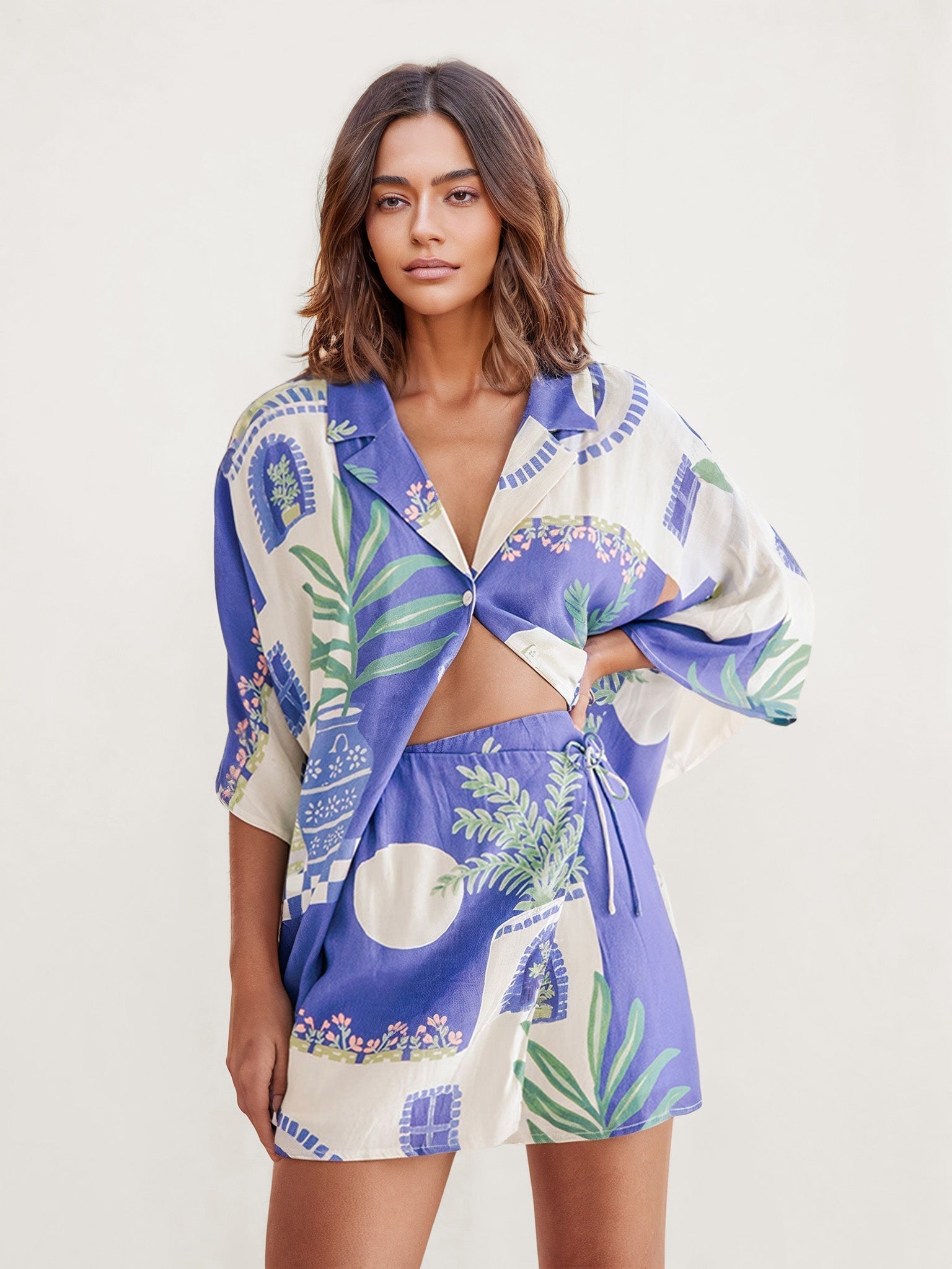 Emma - Conjunto camisero estampado costa azul