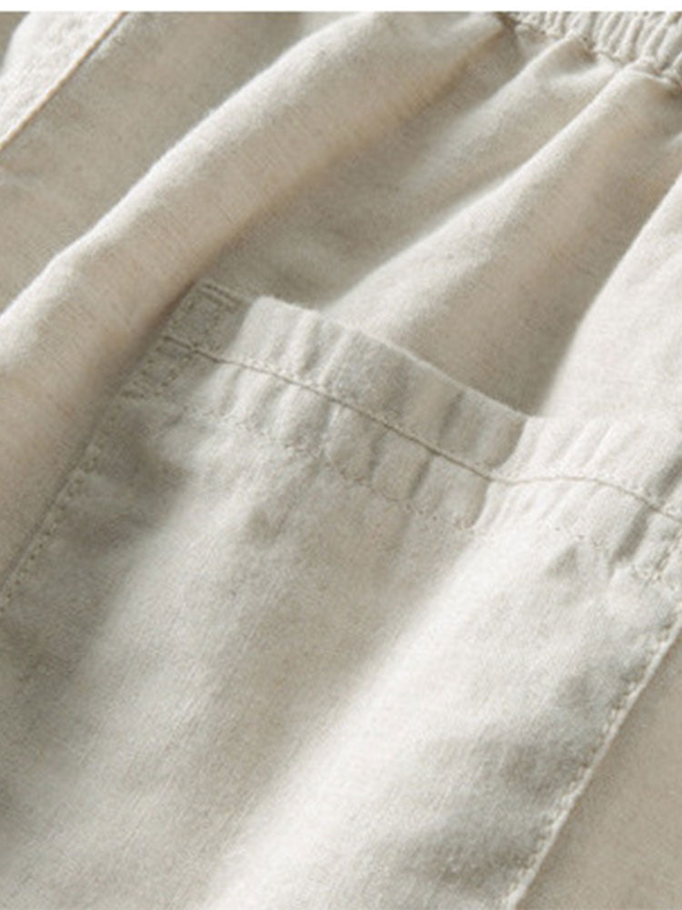 Conjunto de camisa con botones en mezcla de lino y rayón + pantalón recto de lino